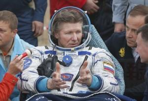 Russian cosmonaut Gennady Padalka rests in chair after the Russian Soyuz TMA-16M capsule carrying a crew of Padalka, Andreas Mogensen of the European Space Agency and Kazakhstans Aidyn Aimbetov landing 146 kilometers (90 miles) southeast of town of Dzhezkazgan, Kazakhstan, early Saturday, Sept. 12, 2015. (Yuri Kochetkov/Pool Photo via AP)