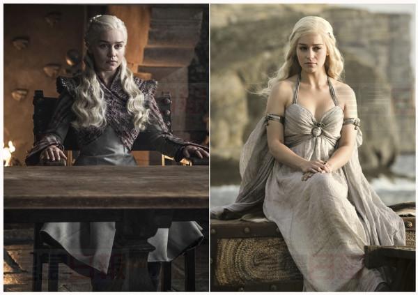 This combination photo of images released by HBO shows Emilia Clarke portraying Daenerys Targaryen in "Game of Thrones." The final season of the popular series premieres on April 14. (HBO via AP)