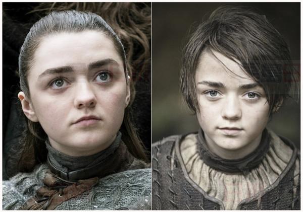 This combination photo of images released by HBO shows Maisie Williams portraying Arya Stark in "Game of Thrones." The final season of the popular series premieres on April 14. (HBO via AP)