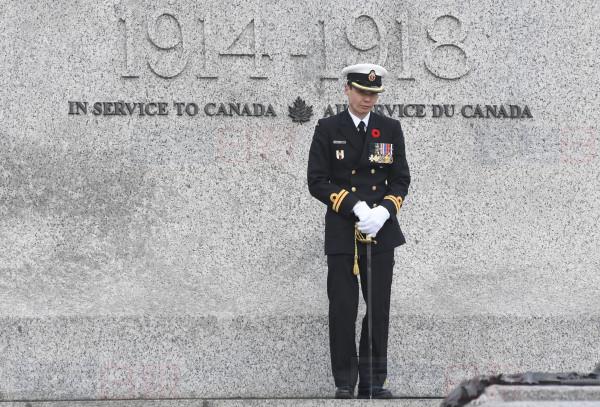A member of the Canadian Military participates in the National Remembrance Day Ceremony at the National War Memorial in Ottawa, Monday, November 11, 2019. THE CANADIAN PRESS/Adrian Wyld