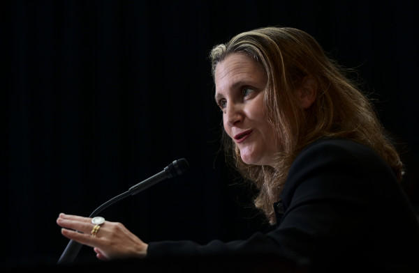 Minister of Finance Chrystia Freeland holds a news conference on the second day of the Liberal cabinet retreat in Ottawa on Tuesday, Sept. 15, 2020.  THE CANADIAN PRESS/Sean Kilpatrick
