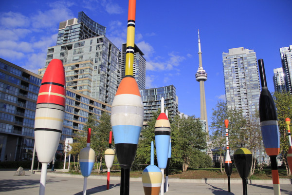 TORONTO, ONTARIO - OCTOBER 7: The CN Tower, as seen from Canoe Landing Park, on October 7, 2014 in Toronto, Ontario. The CN Tower is an iconic Canadian landmark, standing at 1,816 feet tall.