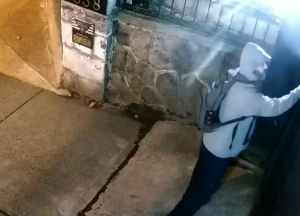 男子對領事館大門塗鴉。 警方提供