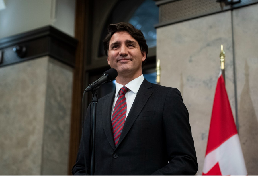 杜魯多在國會山宣布，中國已釋放「兩個米高」。加通社