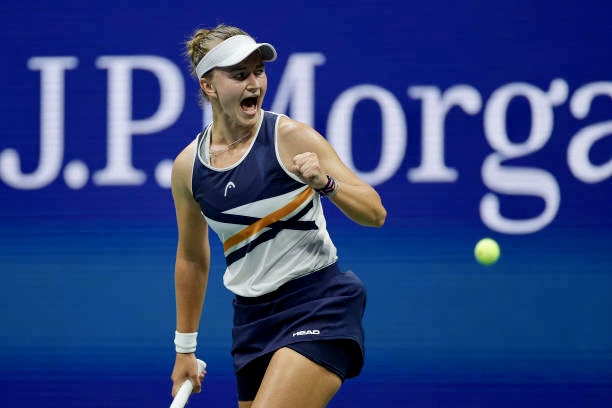 NEW YORK, NEW YORK - SEPTEMBER 05: Barbora Krejcikova of Czech Republic celebrates winning a set against Garbine Muguruza of Spain during their Women's Singles fourth round match on Day Seven at the USTA Billie Jean King National Tennis Center on September 05, 2021 in New York City. (Photo by Sarah Stier/Getty Images)