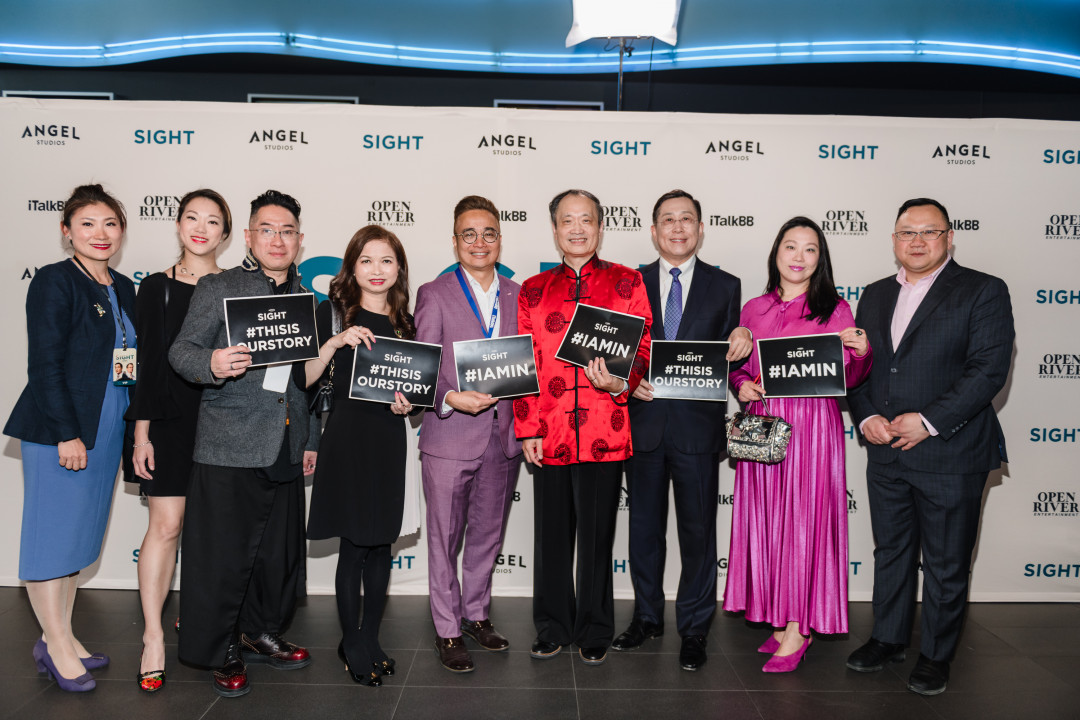 RICHMOND HILL, ONTARIO - MAY 08: (C) Dr. Ming Wang and Jie (Jack) Zhao attend the premiere of "Sight" on May 08, 2024 in Richmond Hill, Ontario.  (Photo by Harold Feng/Getty Images for  Angel Studios)