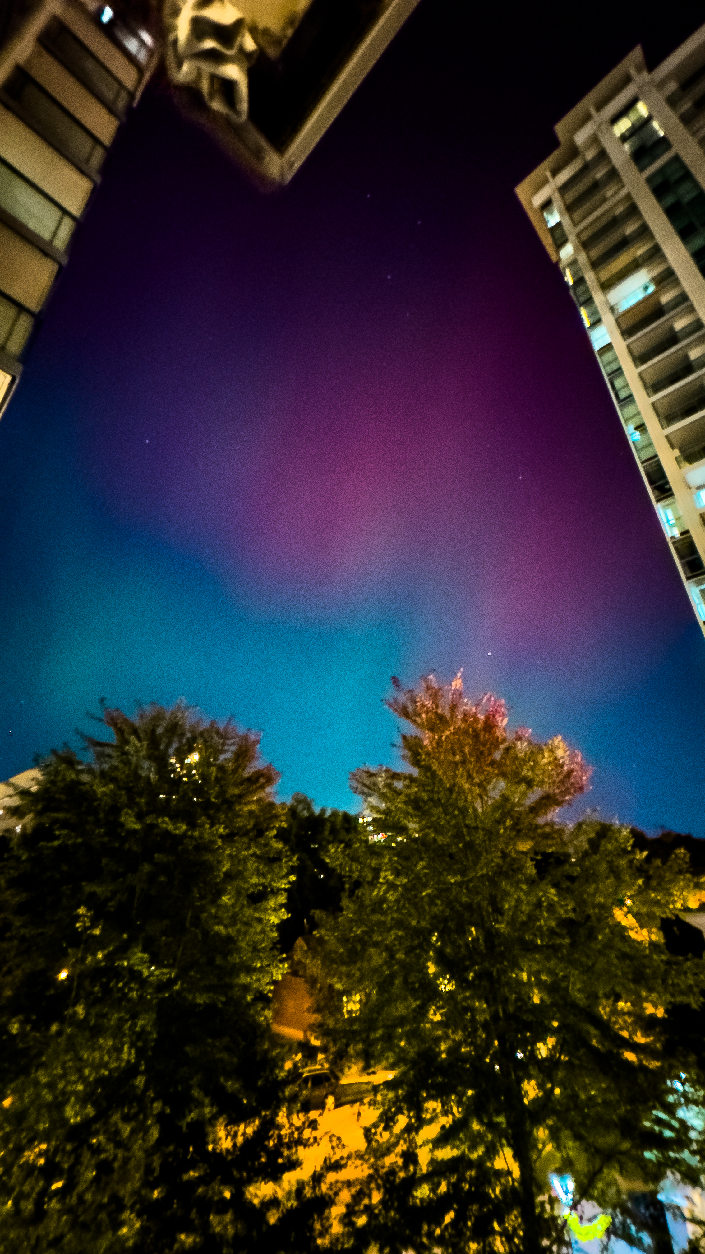 周四晚十一時在多倫多的央街夾Sheppard Ave家中露台拍得極光(讀者KK提供)