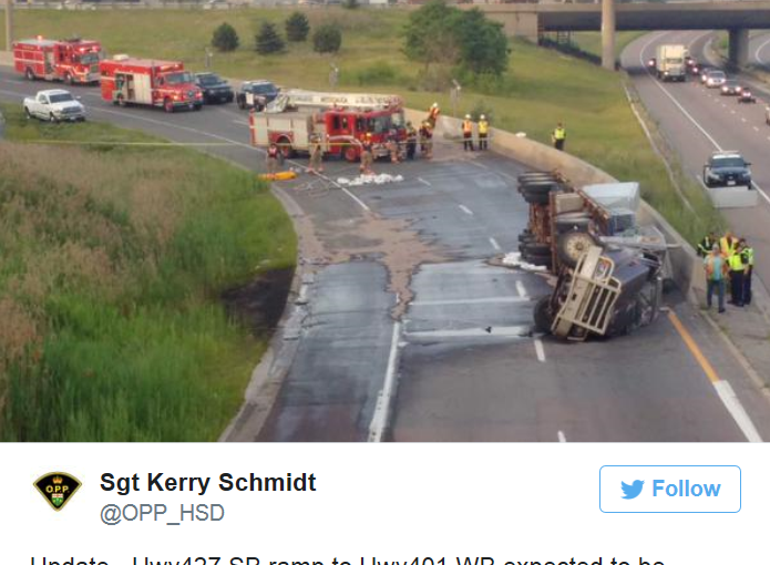 貨櫃車翻車 密市Hwy427前往Hwy401匝道關閉