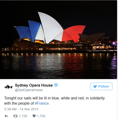 （多圖）各國亮燈悼念巴黎逝者