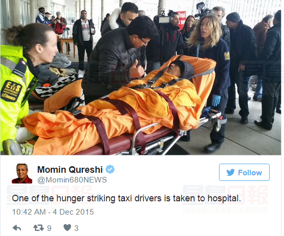 的士司機絕食抗議Uber 體力不支入院