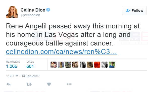 突發：Celine Dion丈夫逝世 享年73
