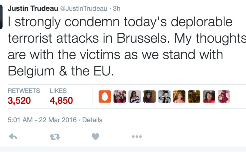 總理杜魯多發聲明譴責比利時恐襲