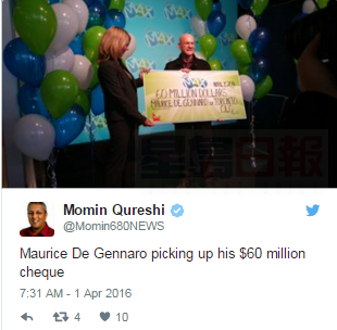 多倫多工程師贏得6千萬樂透大獎