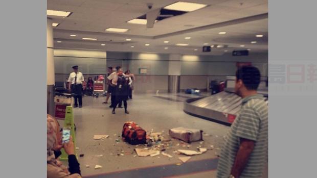 這麼運行李？砸破天花板跌到領取點