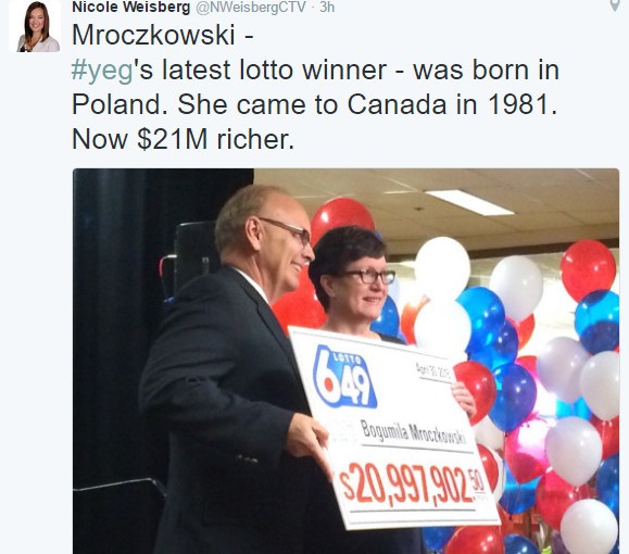 亞省女子無心買彩票中2千萬大獎 將環遊世界