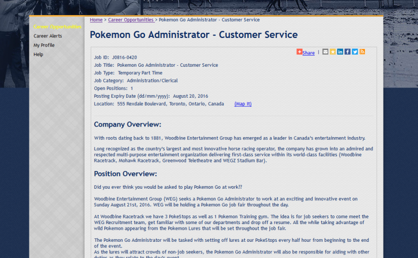 玩PokemonGo成大師？你可以考慮去應聘