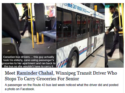 巴士司機停車幫老人提雜貨到門口 感動加拿大