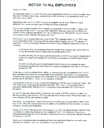 員工不肯加班 TTC把他們告到勞工局