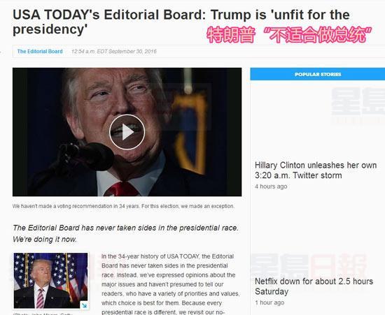 美國最大報力挺希拉莉 放棄34年中立傳統