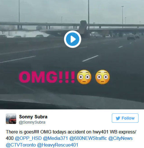 圖：HWY401傾卸卡車翻斗撞天橋 司機受指控