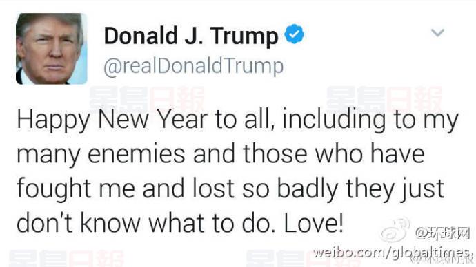 特朗普發推特送新年祝福：也包括那些慘敗給我的人