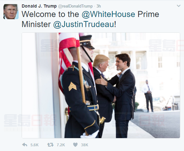 圖：特朗普發推特高度肯定與杜魯多會面