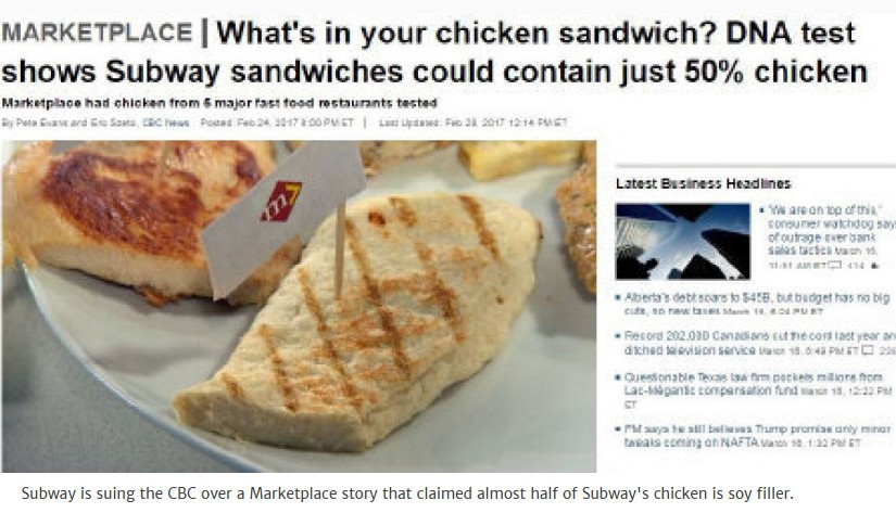 Subway將控告CBC賠償2.1億