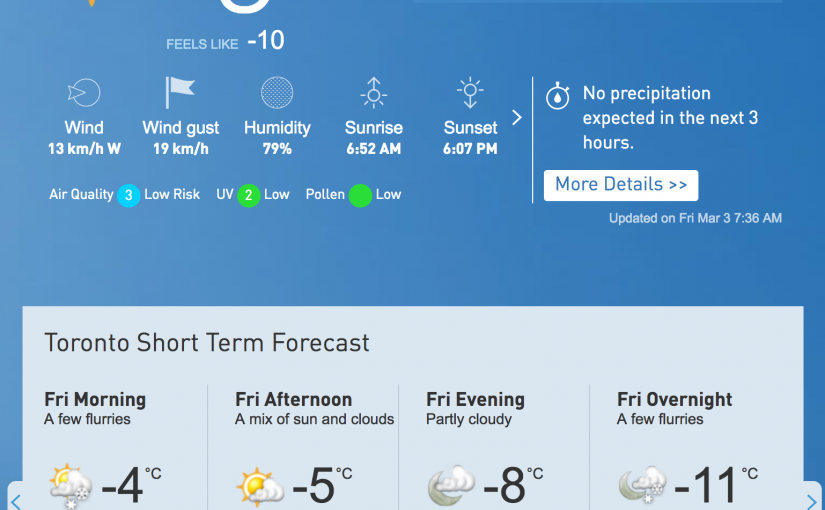 多倫多今日晴到多雲 “倒春寒”天氣來臨