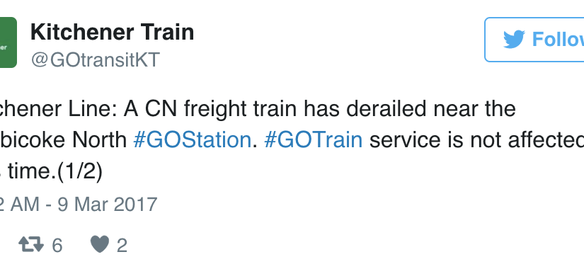 CN貨運火車在Etobicoke北GO站脫軌