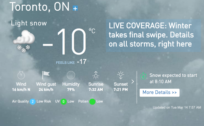 多倫多今日小雪酷寒 體感溫度-21度