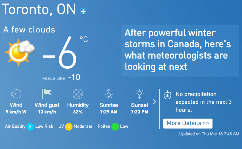 多倫多今日晴天 溫度逐漸上升