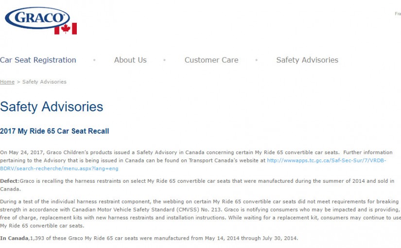 Graco安全座椅有安全問題 1393個產品被召回