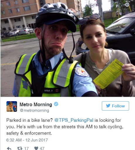 別在自行車道上停車了 會有警察在推特上點你的名！