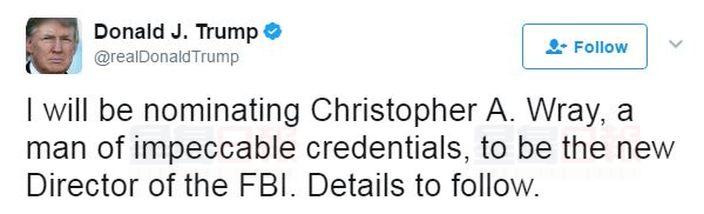 特朗普提名前助理司法部長接掌FBI