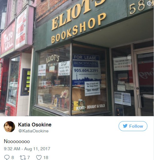 央街地產稅太高 多倫多22年書店即將關閉