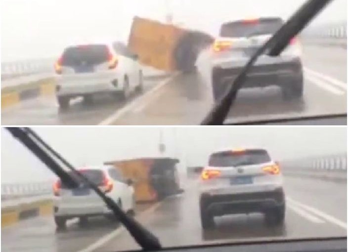 強颱風“天鴿”強掃華南 貨車都被吹翻！