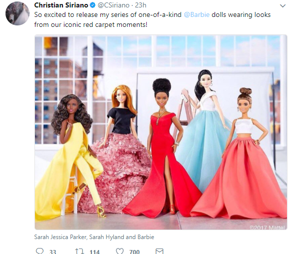 設計師為芭比娃娃設計了新款紅毯系列時尚裙裝