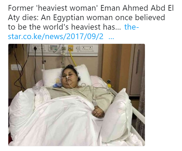 “世界最重女人”因過於肥胖 週一於阿聯酋醫院去世