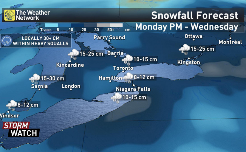 安省本週嚴寒肆虐 降雪最高30+厘米風速80公里零下20°C
