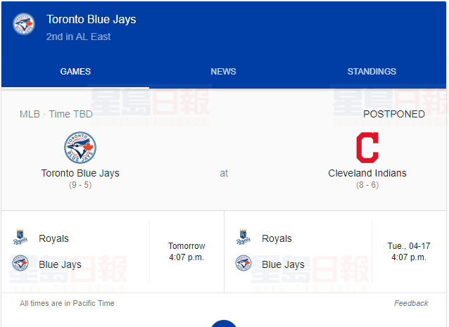 藍鳥隊對克利夫蘭印第安人隊比賽再度推遲