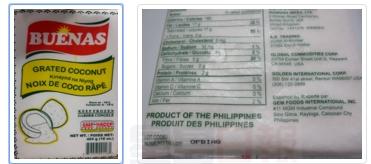 食物召回警告：Buenas牌碎椰子因沙門氏菌而回收