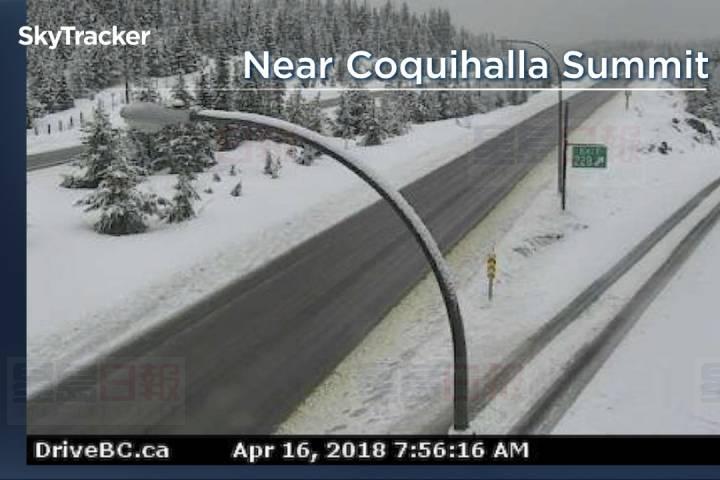 卑詩省內陸山區公路周一下大雪