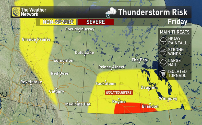 草原省週末天氣：升溫降雨，雷暴風險