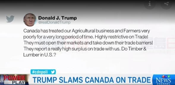 特朗普推文抨擊加拿大 建議以獨立交易取代北美自貿協定