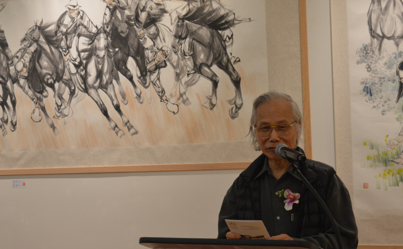 中國著名畫家郎軍作品在國際藝術畫廊開幕，為捕捉馬群動態，郎軍回憶其三天三夜在蒙古草原追逐馬群經歷，藝術背後是艱辛