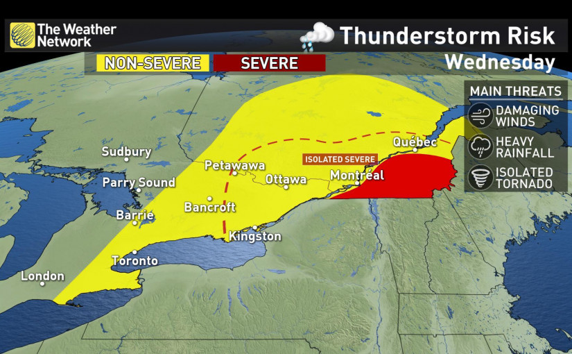 安省這個地區今天會有大雨、強風和局部颶風風險