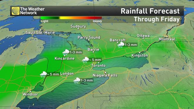 多倫多今日有5毫米降雨，週末回暖