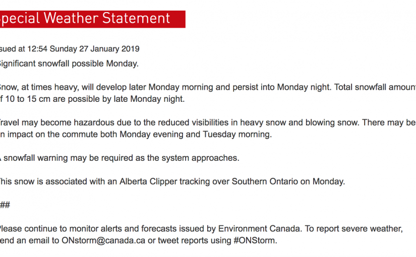 環境部天氣預警 明天多倫多高達15釐米積雪