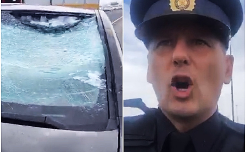 【省警視頻】公路前車冰塊擊中後車司機位   房車險報銷