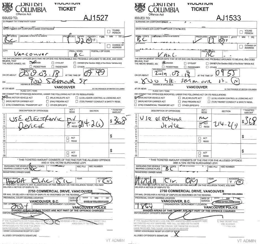 分心駕駛司機6分鐘內被罰兩次共736元